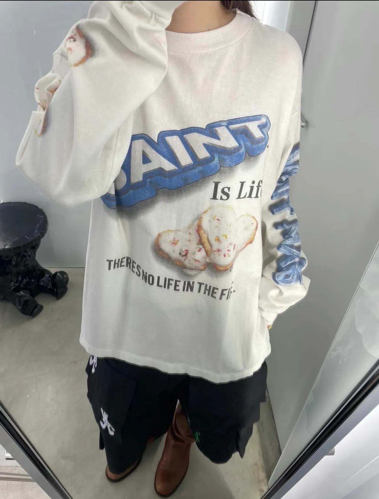 SAINT Mxxxxxx HEART COOKIES L/S TEE/WHT Love Oreo printed long sleeves Off-white S-XL Customized co-branded main mark/wash mark Correct version Ready-made garments washed and distressed VINTAGE feeling Top-notch printing technology Perfect restoration